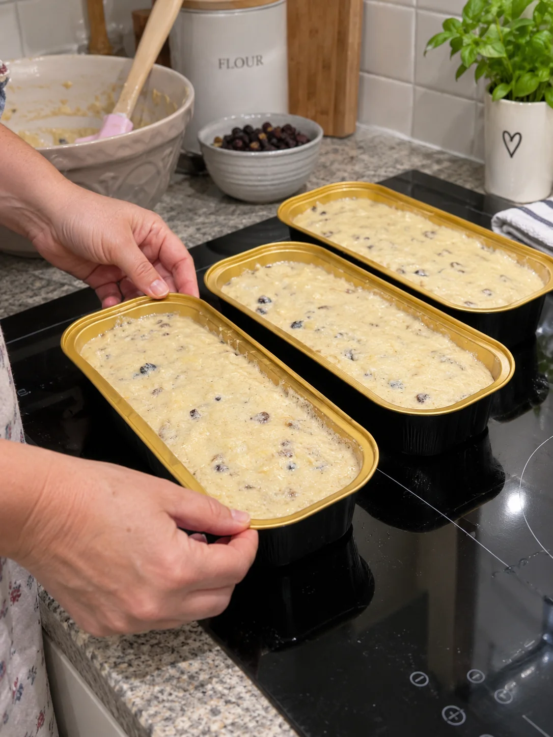 Banana & Beyond loaf mixture prepared in baking tins